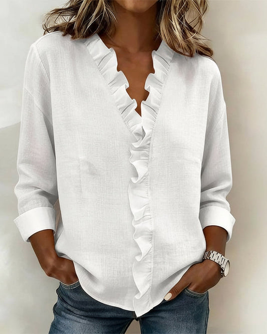 Elara | Blusa de Lino con Volantes