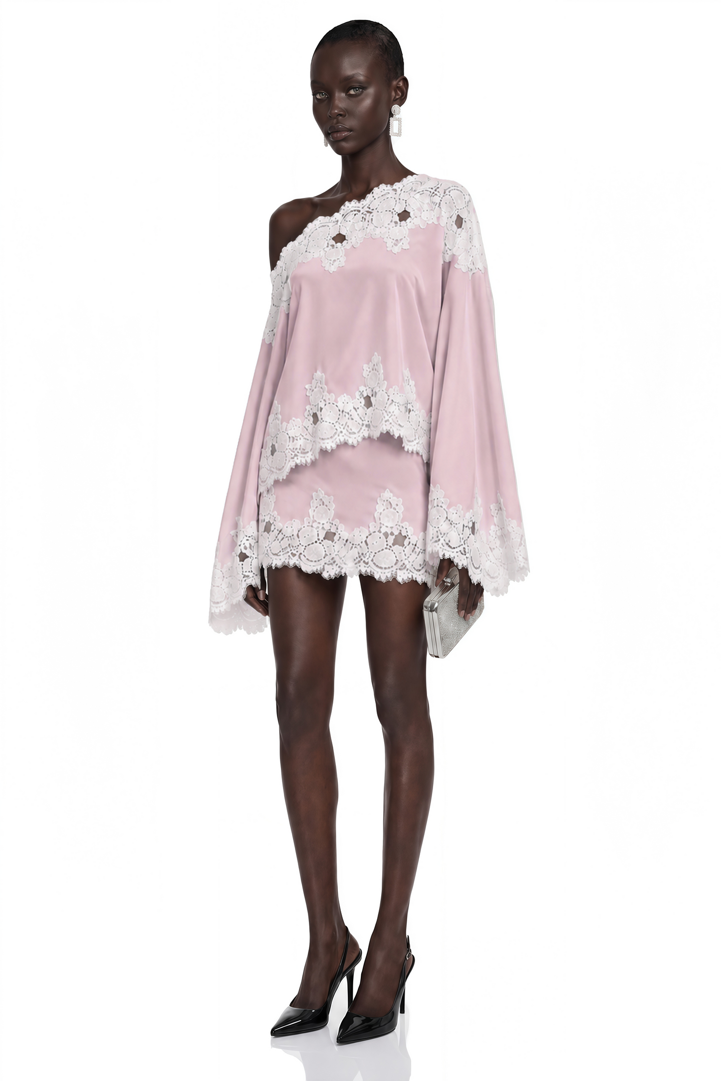Arielle | Conjunto Satinado Rosa con Encaje