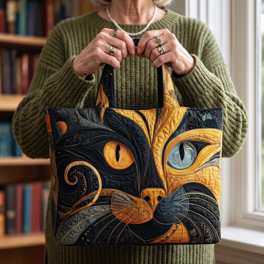 Selene | Bolso Tote Acolchado con Estampado de Gato Místico