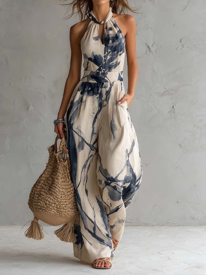 Rocio - Mono Halter de Pierna Ancha con Bolsillos