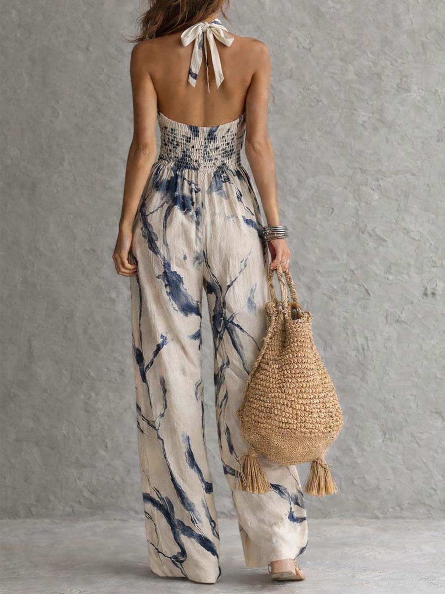Rocio - Mono Halter de Pierna Ancha con Bolsillos