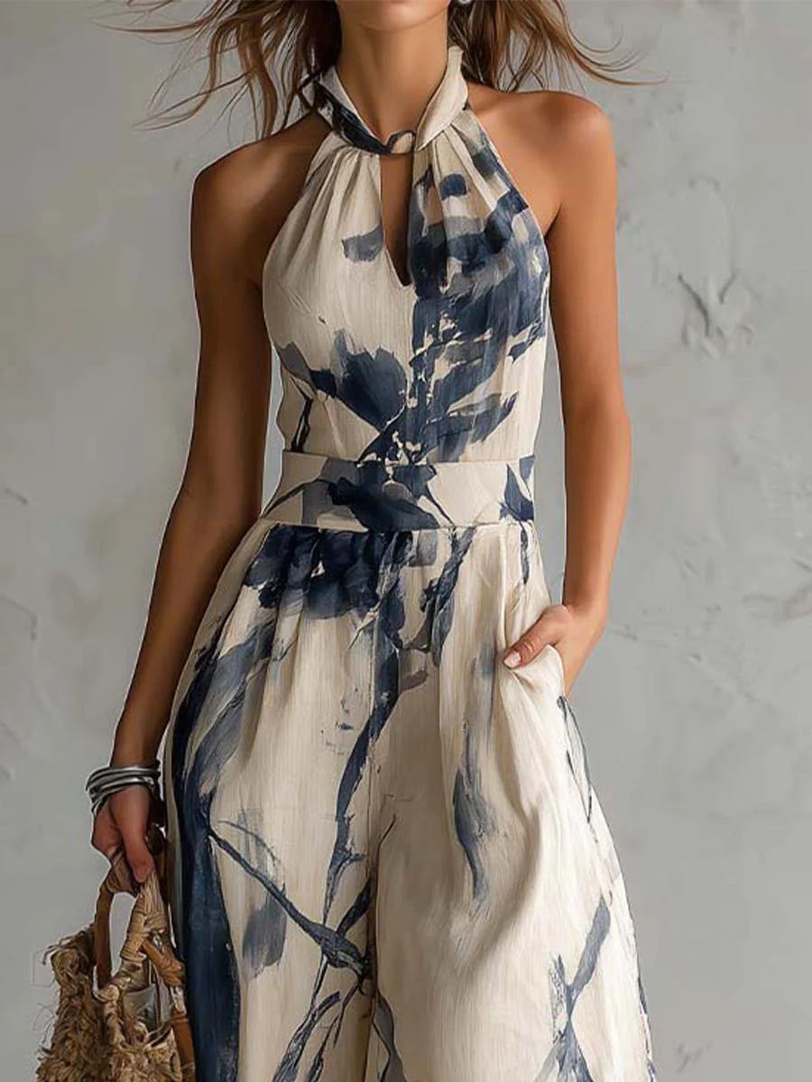 Rocio - Mono Halter de Pierna Ancha con Bolsillos