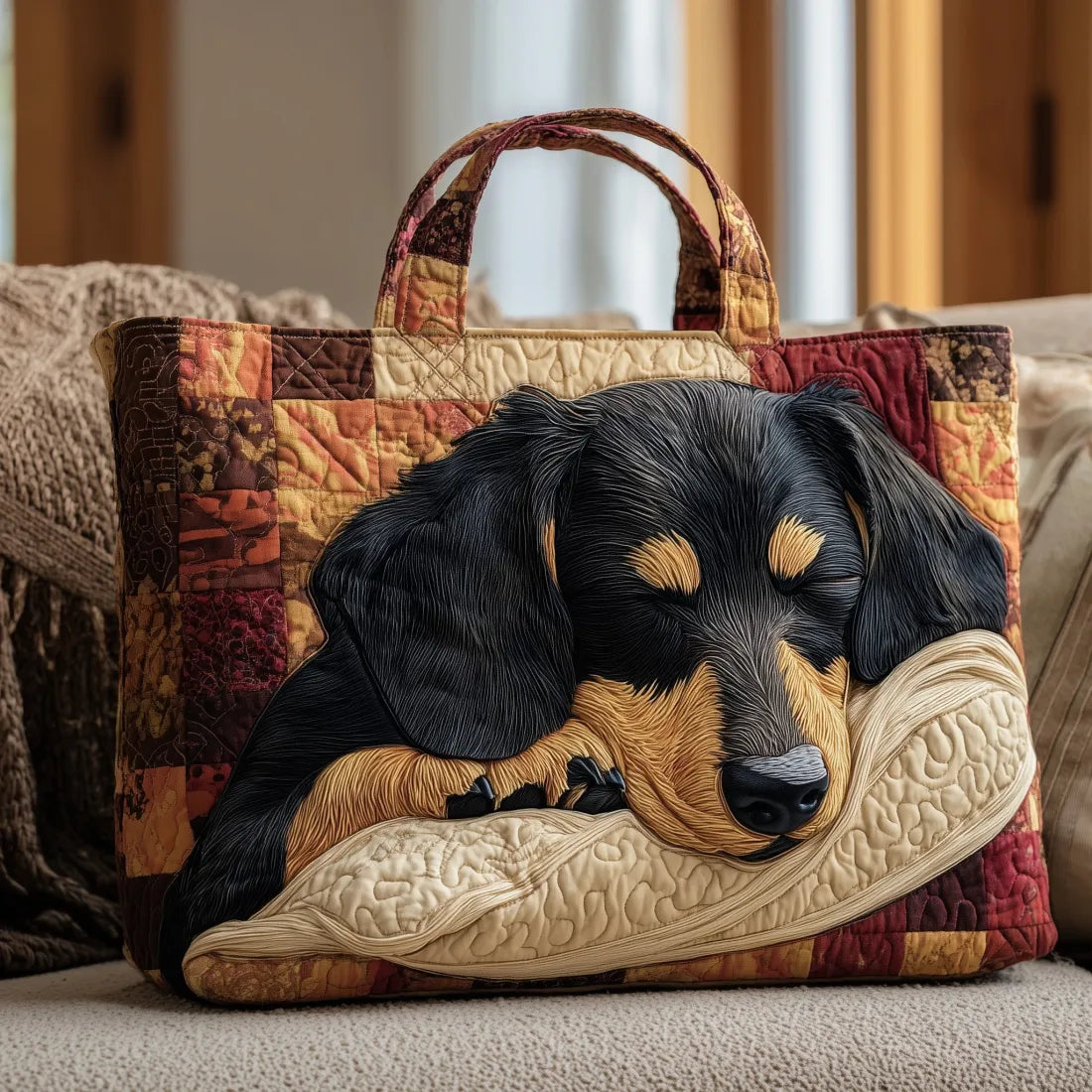 Bruno | Bolso Tote Acolchado con Estampado de Perro Salchicha