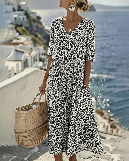 Claudia | Vestido Midi de Estampado Leopardo