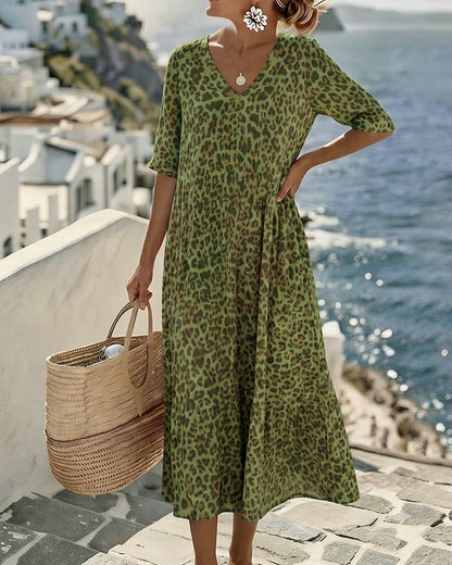 Claudia | Vestido Midi de Estampado Leopardo