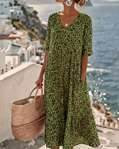 Claudia | Vestido Midi de Estampado Leopardo