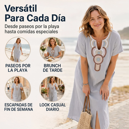 Marena | Vestido Maxi Bordado con Abertura Frontal