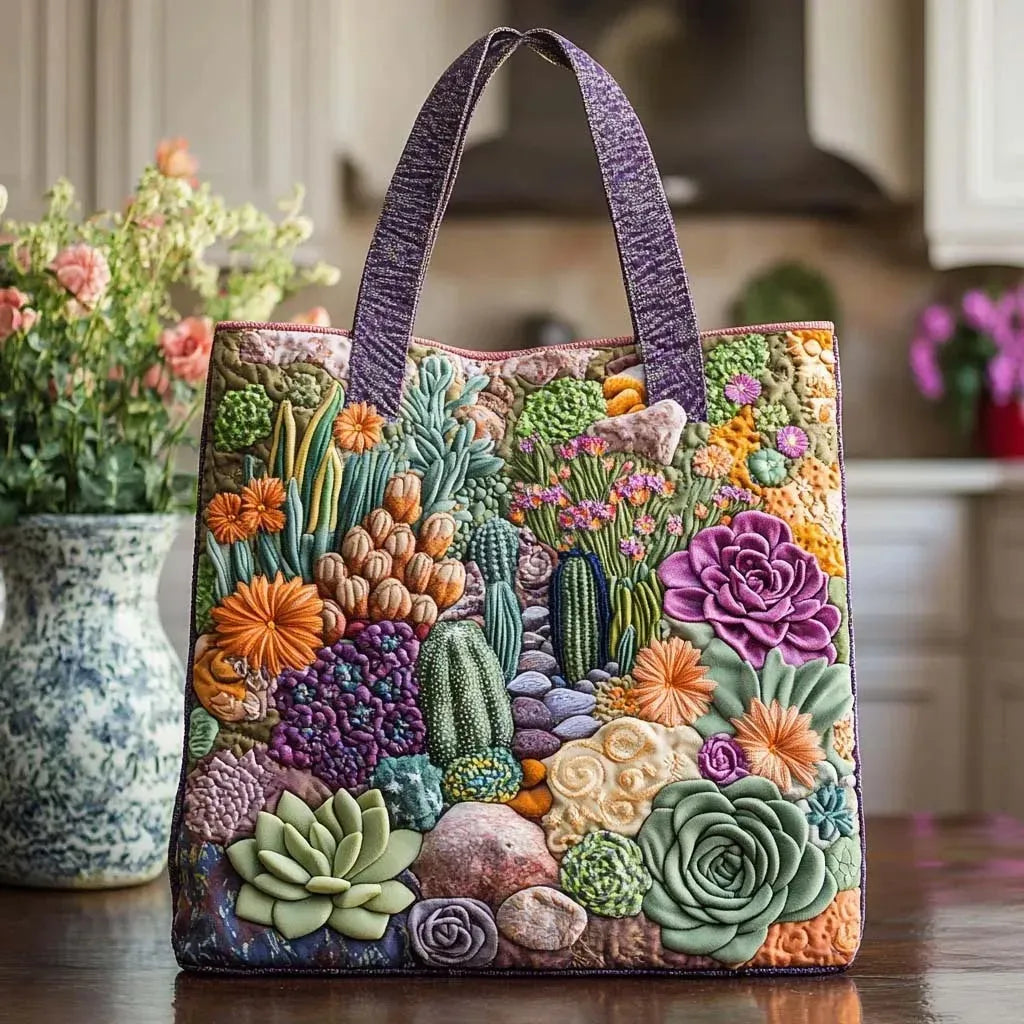 Vera | Bolso Tote Acolchado con Estampado de Jardín de Suculentas
