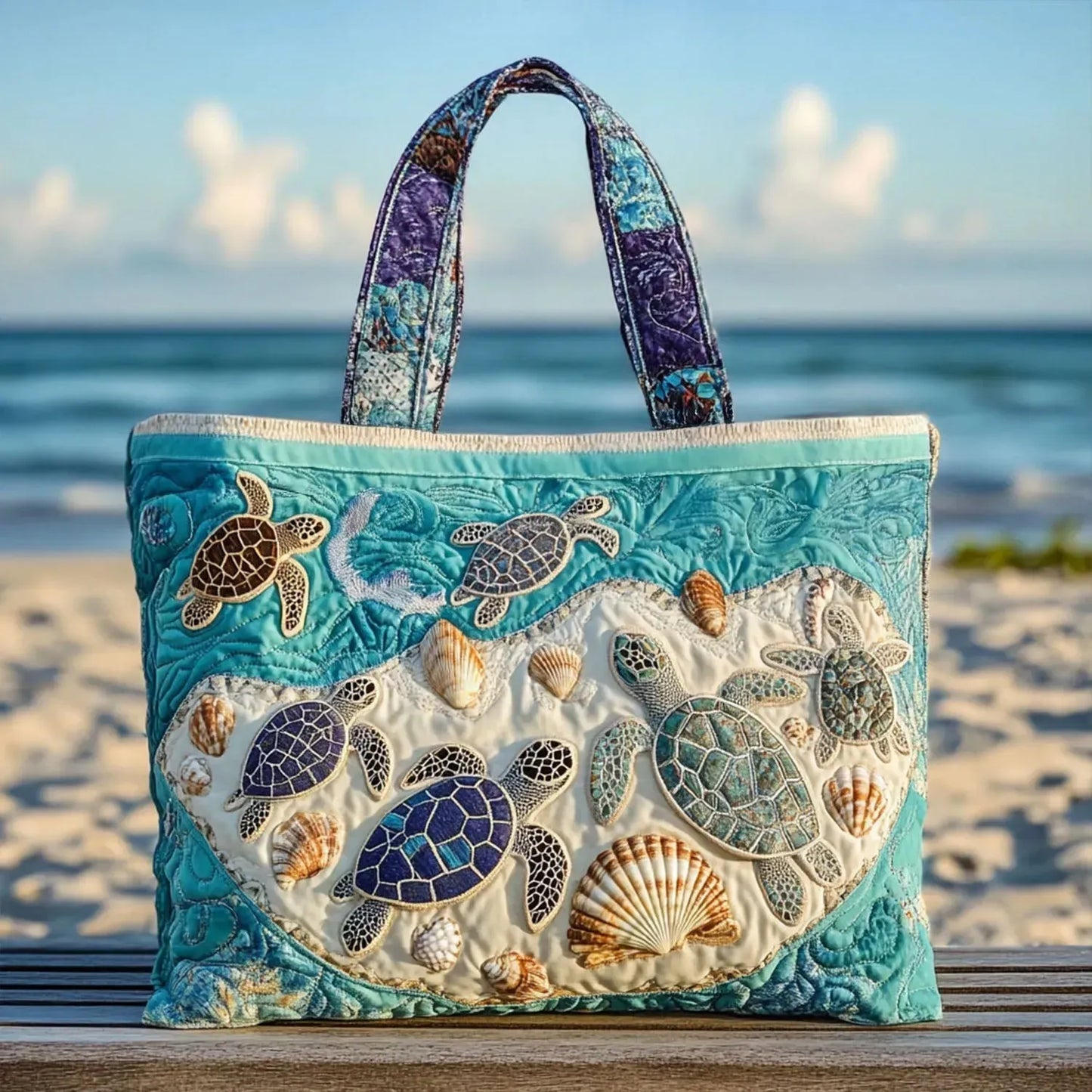 Marea | Bolso Tote Acolchado con Estampado de Tortugas