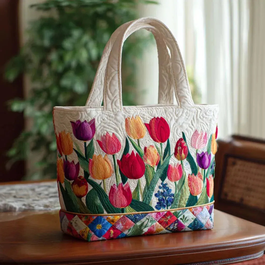 Tulipa | Bolso Tote Acolchado con Estampado de Jardín de Tulipanes