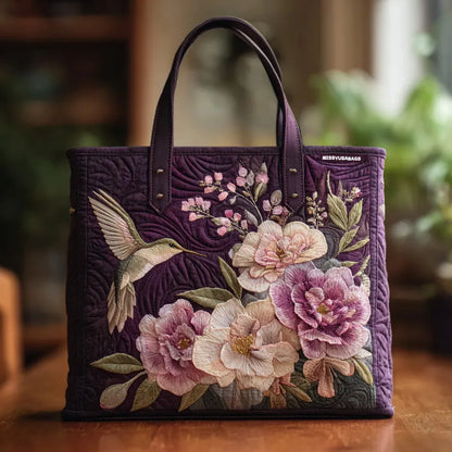 Iris | Bolso Tote Acolchado con Estampado de Colibrí y Orquídeas