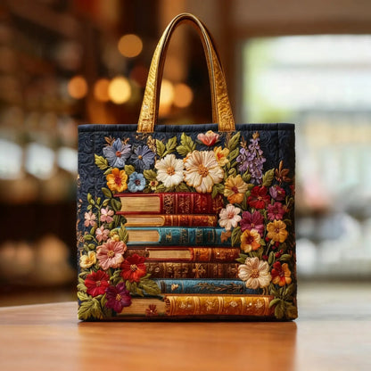 Lira | Bolso Tote Acolchado con Estampado Floral y Libros