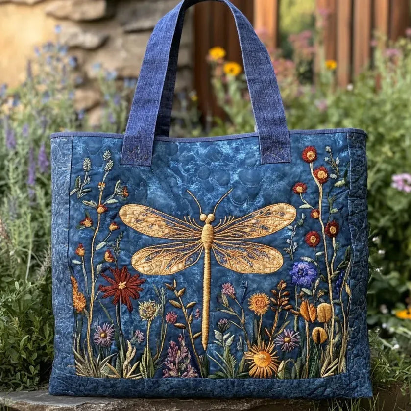 Aurelia | Bolso Tote Acolchado con Estampado de Libélula Dorada