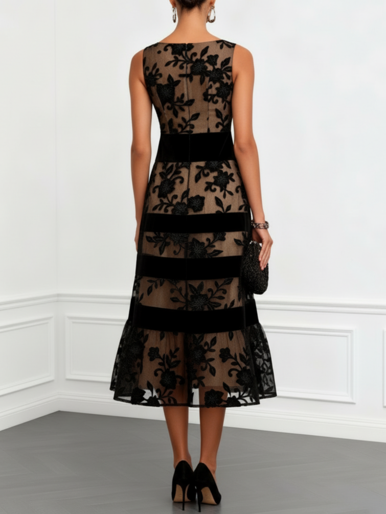 Amara - Vestido Midi Floral de Malla Sin Mangas