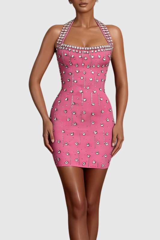 Dalia | Vestido Mini Halter con Cristales