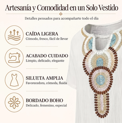 Marena | Vestido Maxi Bordado con Abertura Frontal