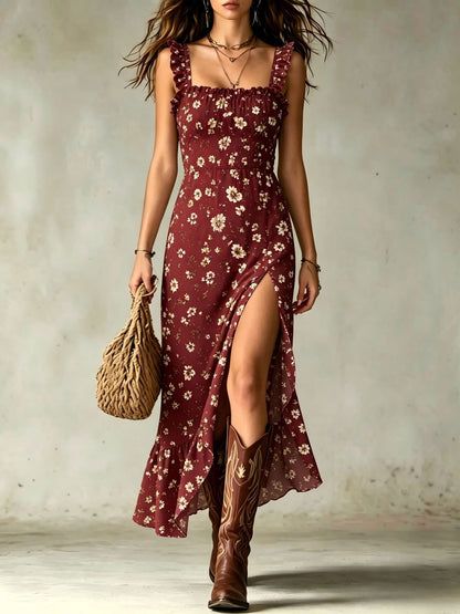 Colette - Vestido Maxi Floral Fruncido con Volante