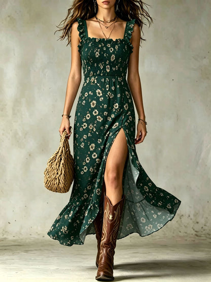 Colette - Vestido Maxi Floral Fruncido con Volante
