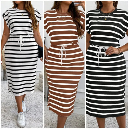 Aitana | Vestido Midi de Rayas con Cintura Ajustable