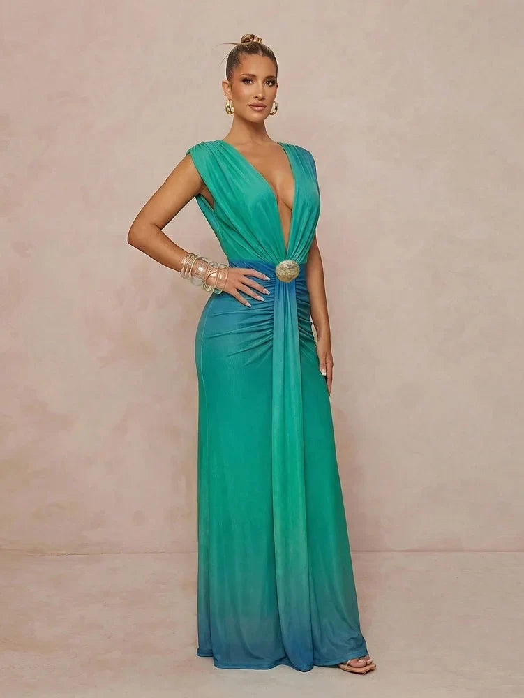 Sirena | Vestido Maxi Degradado con Escote en V