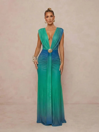 Sirena | Vestido Maxi Degradado con Escote en V