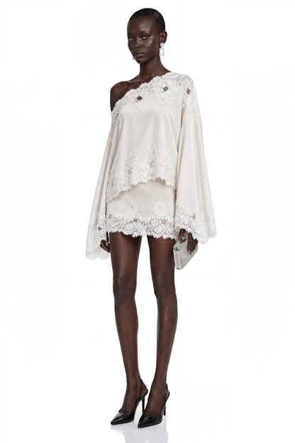 Arielle | Conjunto Satinado Blanco con Encaje