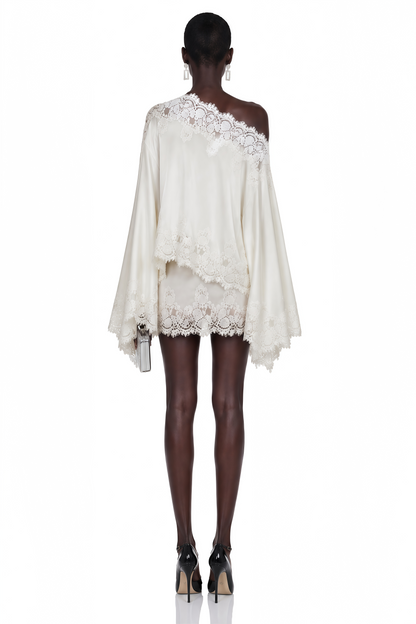 Arielle | Conjunto Satinado Blanco con Encaje