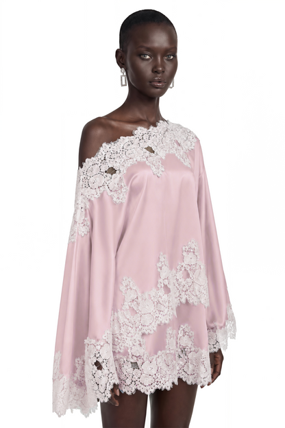 Arielle | Conjunto Satinado Rosa con Encaje