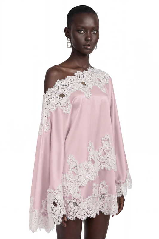 Arielle | Conjunto Satinado Rosa con Encaje