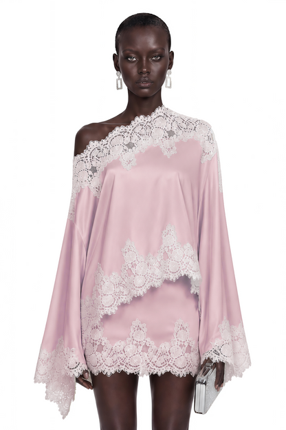 Arielle | Conjunto Satinado Rosa con Encaje