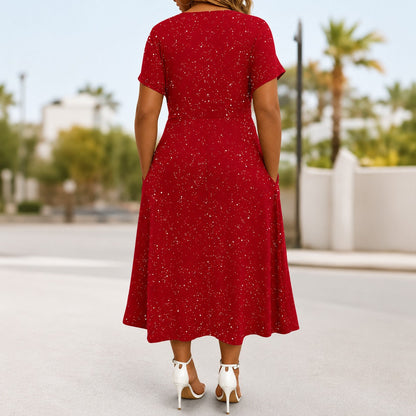Serena | Vestido Midi Drapeado con Brillo