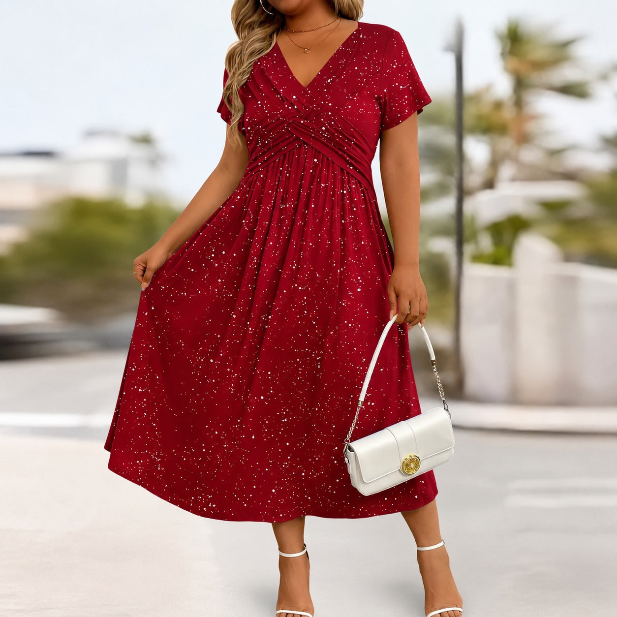 Serena | Vestido Midi Drapeado con Brillo