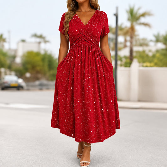 Serena | Vestido Midi Drapeado con Brillo