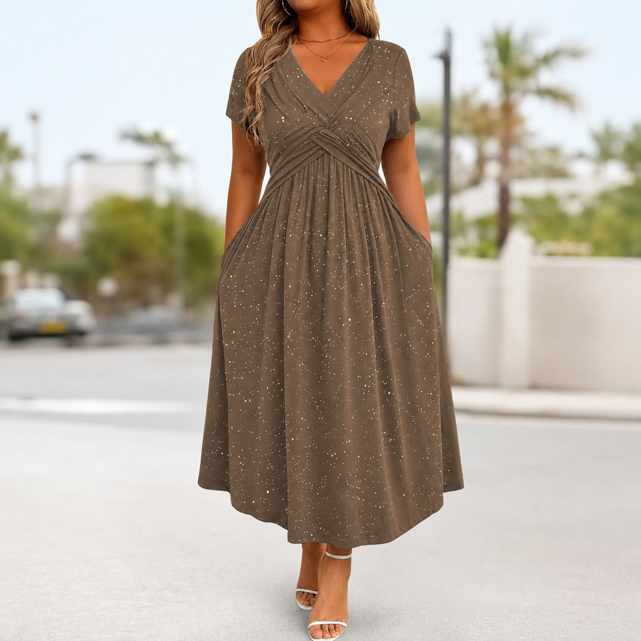 Serena | Vestido Midi Drapeado con Brillo