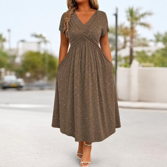 Serena | Vestido Midi Drapeado con Brillo