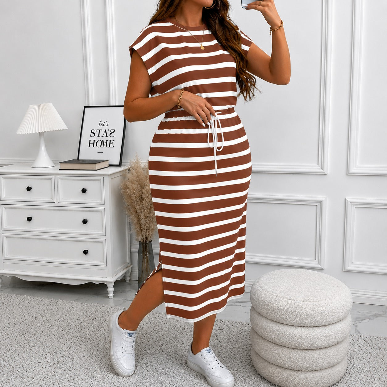 Aitana | Vestido Midi de Rayas con Cintura Ajustable