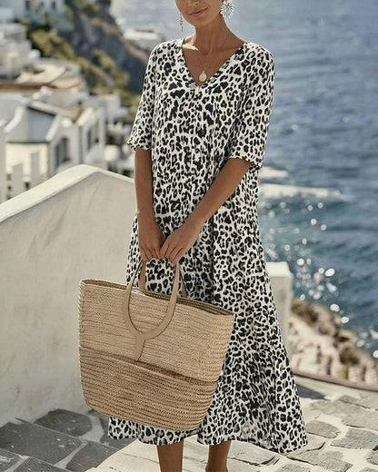 Claudia | Vestido Midi de Estampado Leopardo