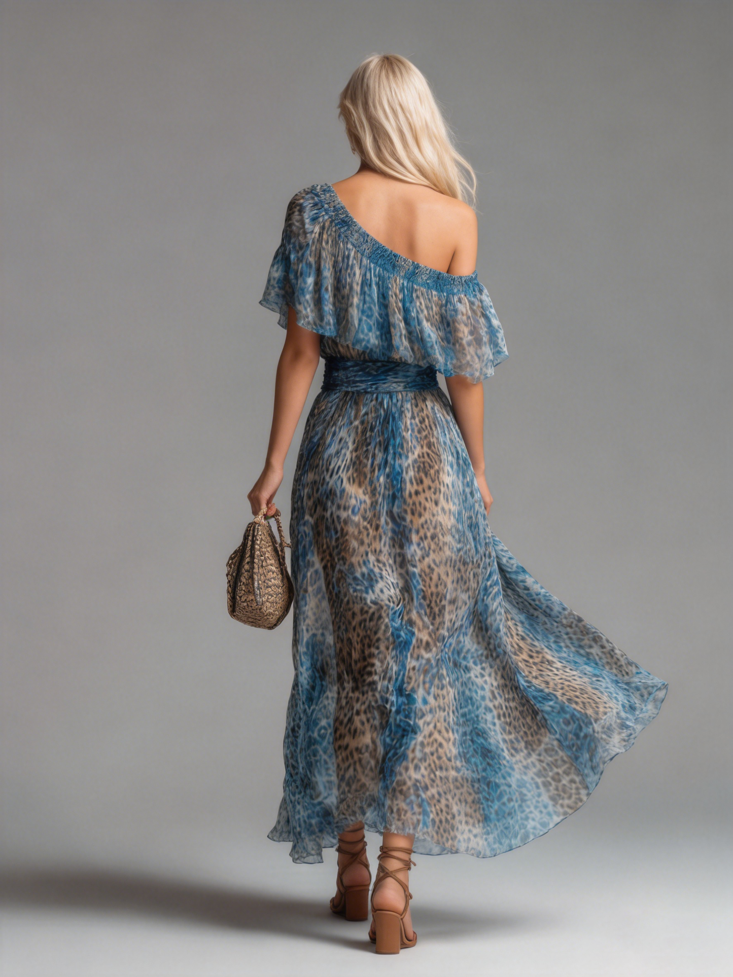 Azahara | Vestido Maxi Asimétrico con Estampado de Leopardo