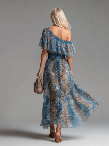 Azahara | Vestido Maxi Asimétrico con Estampado de Leopardo