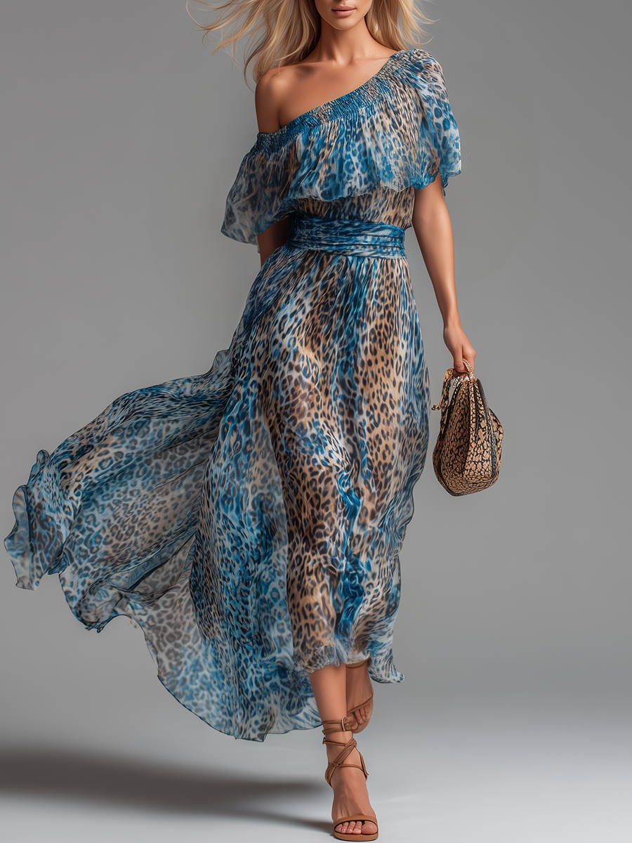 Azahara | Vestido Maxi Asimétrico con Estampado de Leopardo