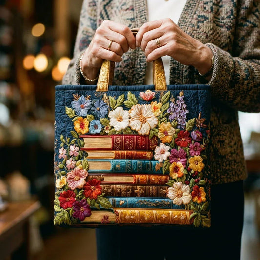 Lira | Bolso Tote Acolchado con Estampado Floral y Libros