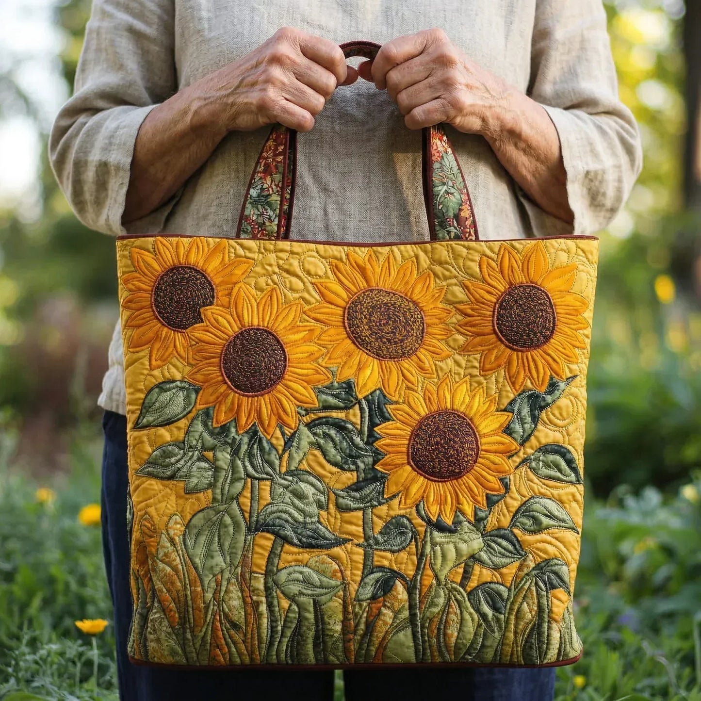 Sol | Bolso Tote Acolchado con Estampado de Girasoles