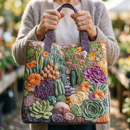 Vera | Bolso Tote Acolchado con Estampado de Jardín de Suculentas