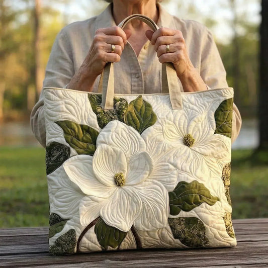 Elena | Bolso Tote Acolchado con Estampado de Lirios Blancos