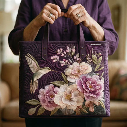 Iris | Bolso Tote Acolchado con Estampado de Colibrí y Orquídeas
