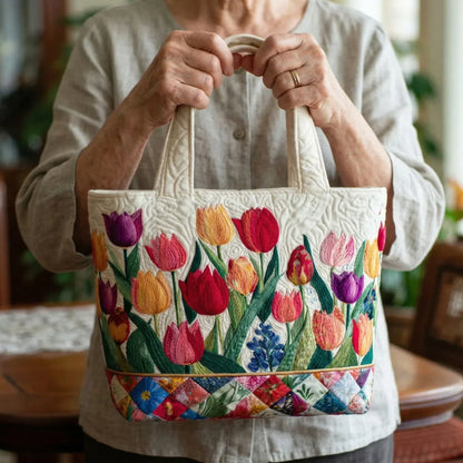 Tulipa | Bolso Tote Acolchado con Estampado de Jardín de Tulipanes