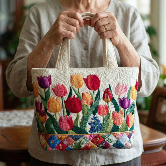 Tulipa | Bolso Tote Acolchado con Estampado de Jardín de Tulipanes