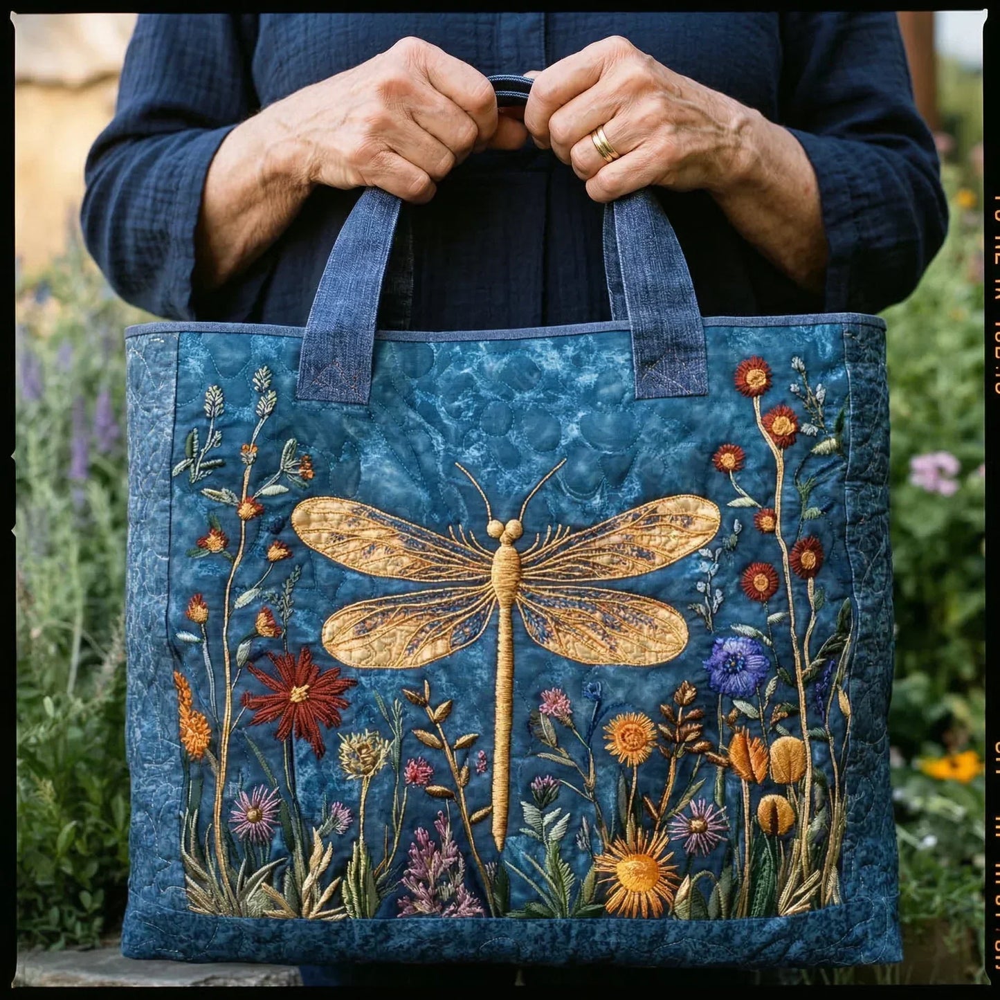 Aurelia | Bolso Tote Acolchado con Estampado de Libélula Dorada
