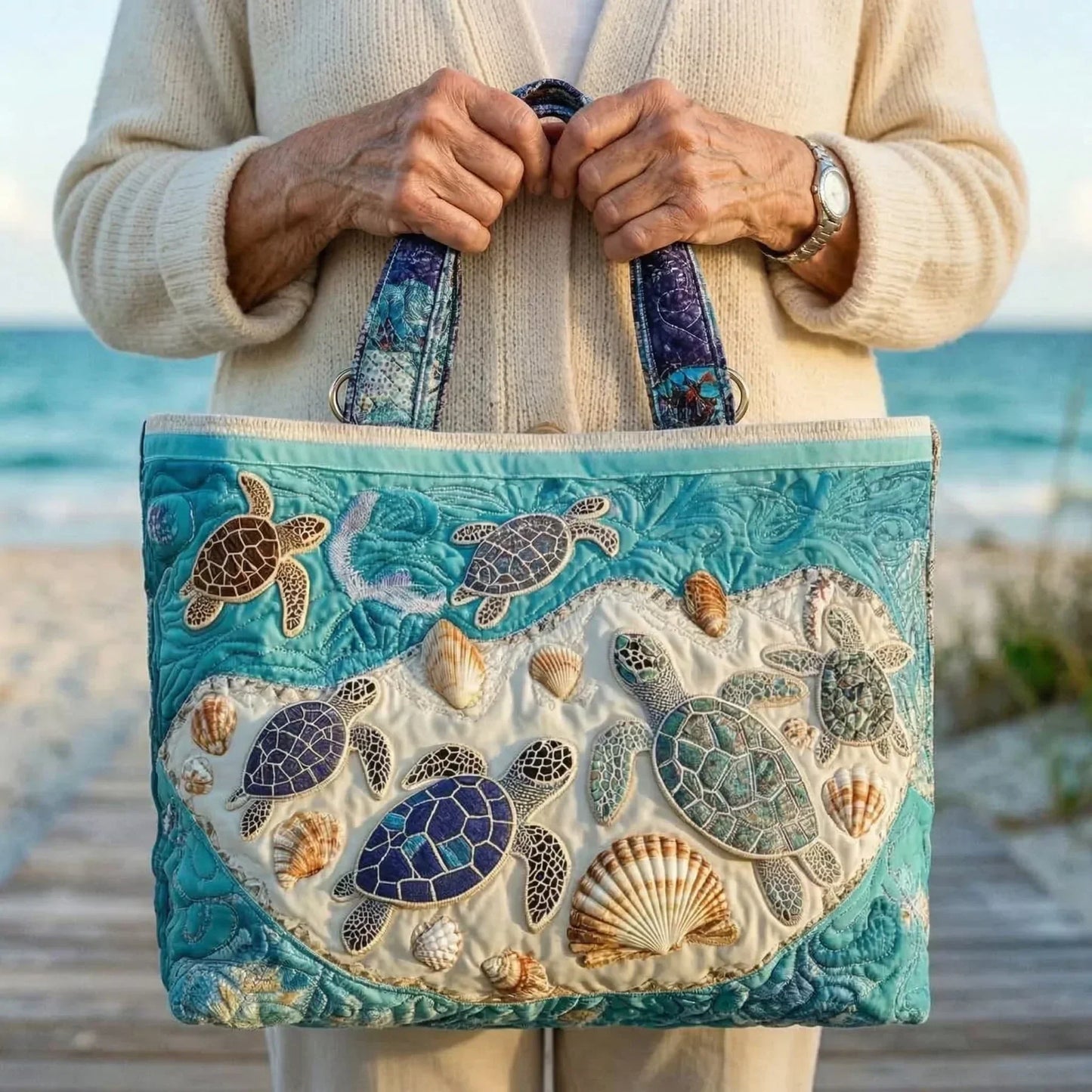Marea | Bolso Tote Acolchado con Estampado de Tortugas