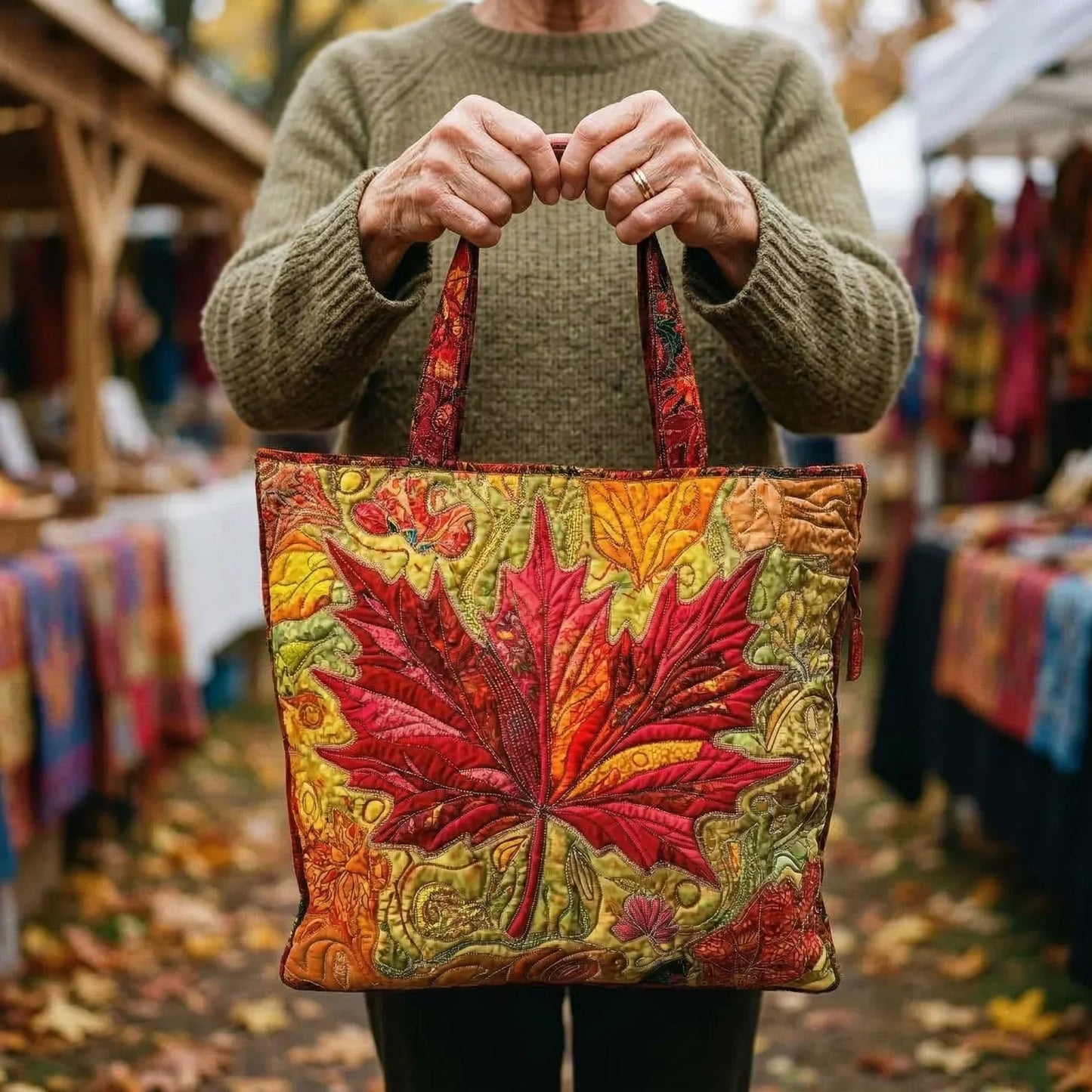 Sienna | Bolso Tote Acolchado con Estampado de Arce al Atardecer
